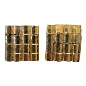 Eugene Gold Tone Geometric Clip On Earrings 1960s MCM